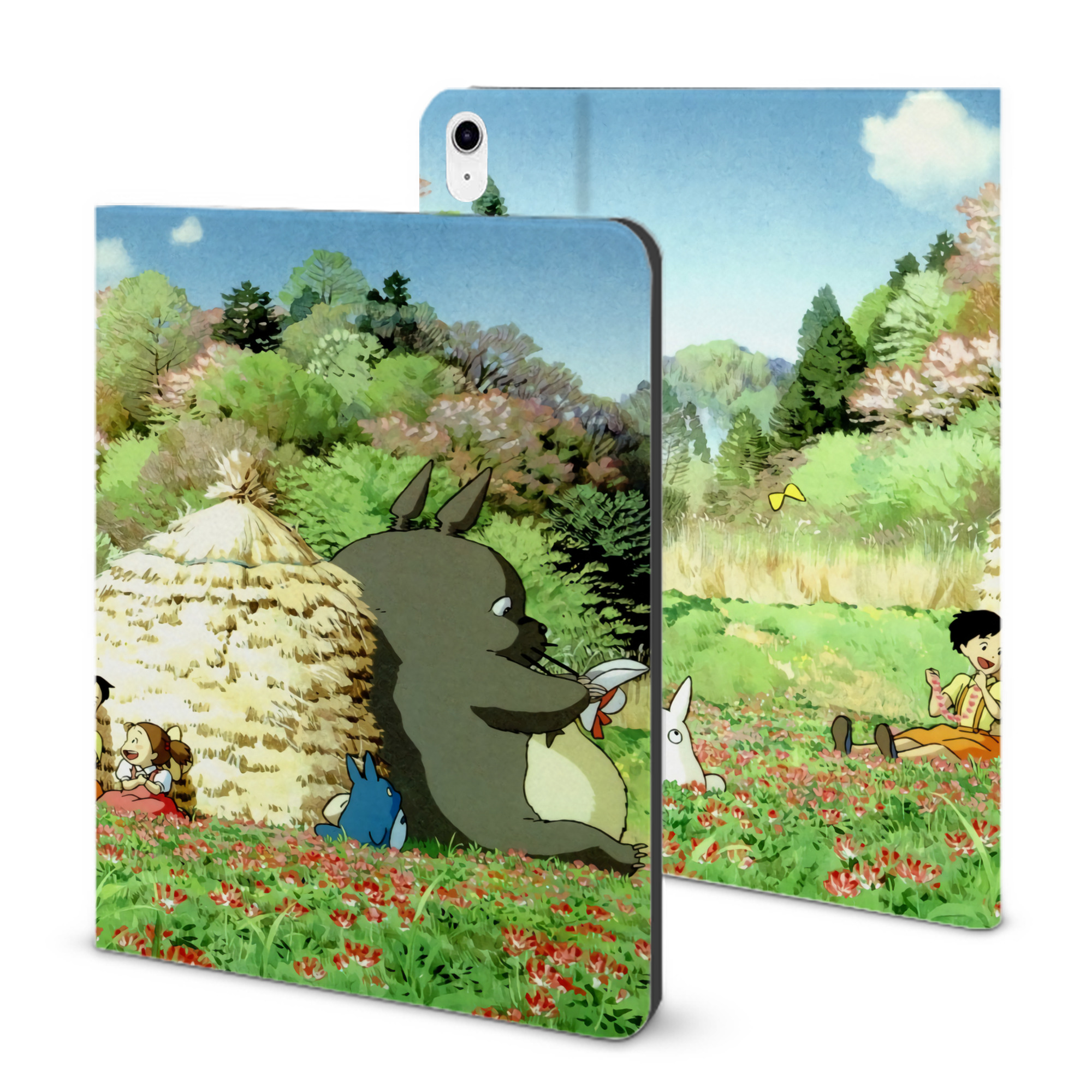 （画像用） となりのトトロ 草壁メイ 草壁サツキ My Neighbor Totoro Satsuki Kusakabe Mei Kusakabe IPad ケース ブック型 PUレザー TPU 耐衝撃 軽量 薄型 ペン収納なし 全面保護 IPad 各モデル対応